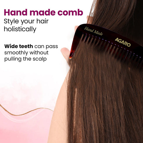 AGARO Hand Made Cellulose Acetate Comb HMC73, All Fine Tooth Dressing Comb, Smooth Rounded Teeth, Hair Styling, Hair Brushing, Hair Dressing, Brown